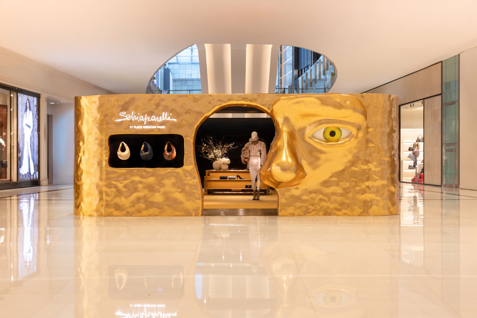 Schiaparelli Lands in Dubai Mall with a Golden, Surrealist Dreamscape