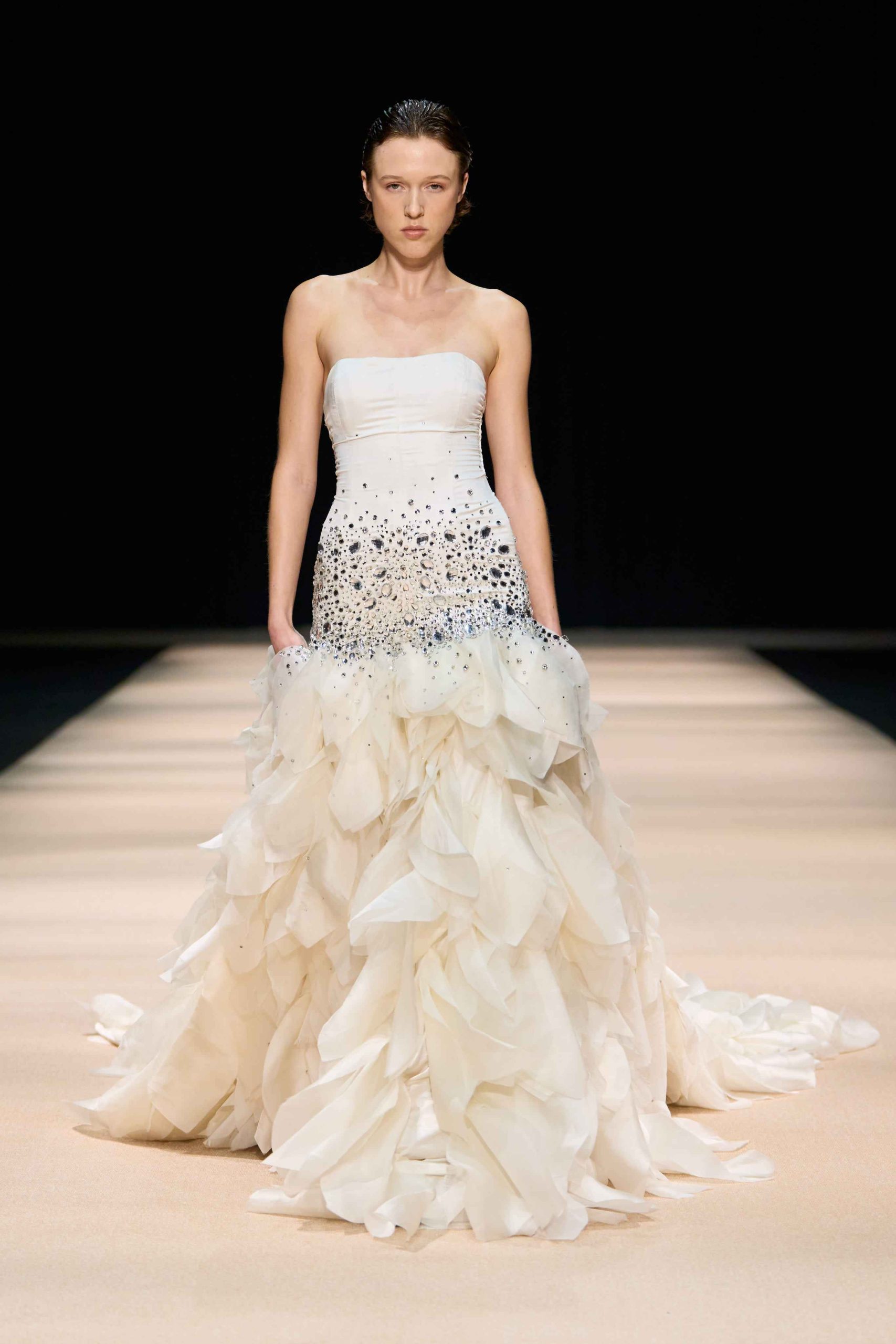 Mónica Schuster SS27 ECLIPSE collection runway look at Dubai Fashion Week