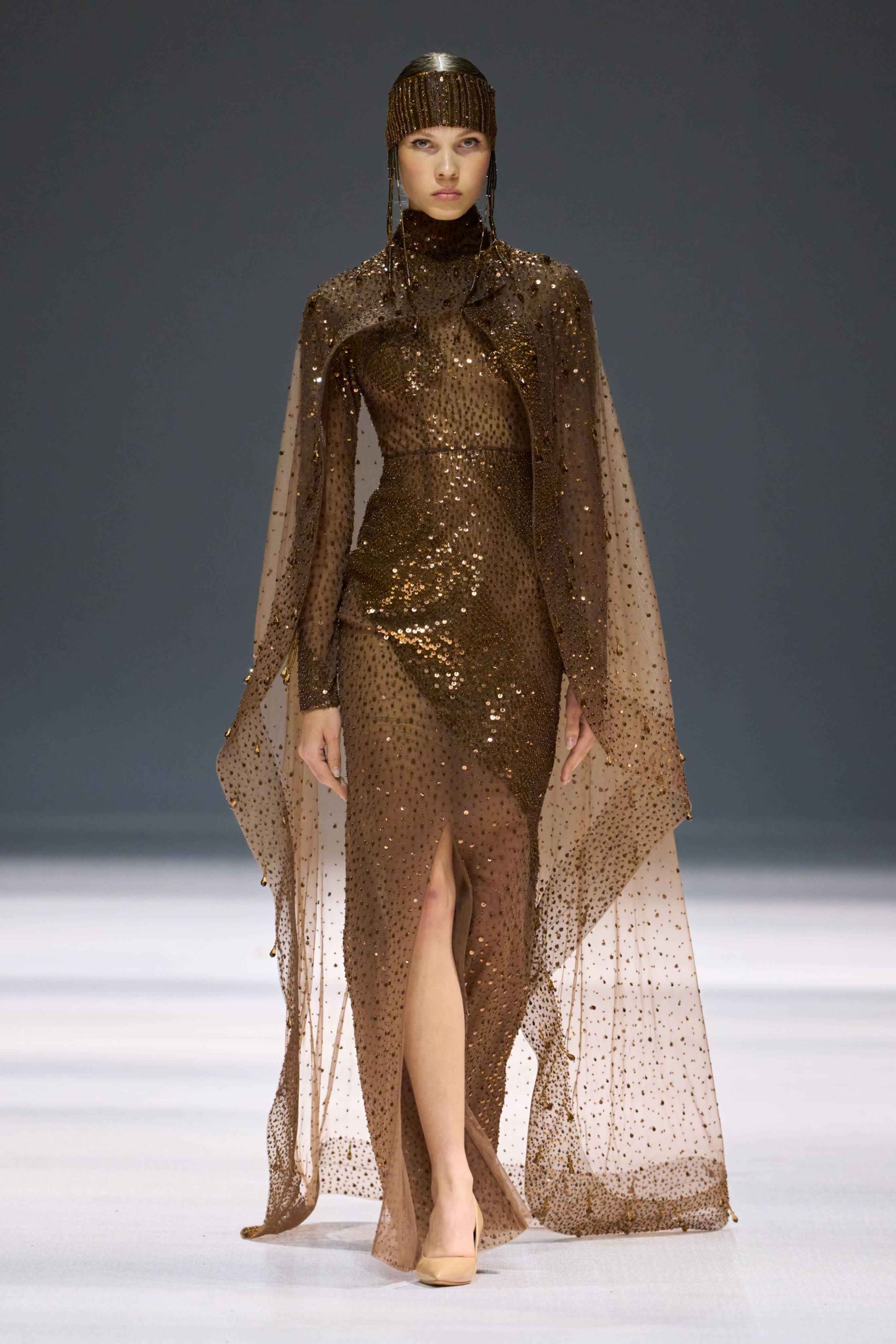 Sara Pedram SS27 Simorgh collection runway look at Dubai Fashion Week